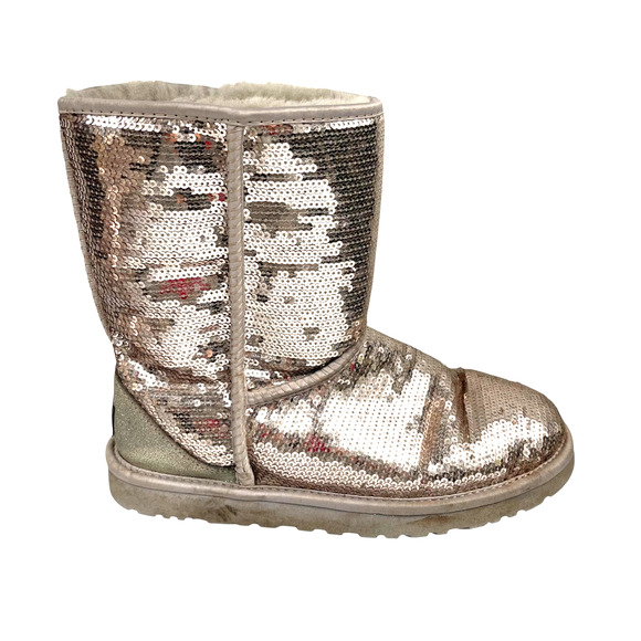 UGG Classic Short Sequin Sparkle Boots Women Sz 8 39 Rose Gold Pink 3161 Sheep - Picture 1 of 7